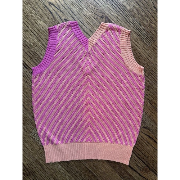 Women’s V-Neck Sleeveless Orange & Pink Soft Sweater - Size Small - Picture 3 of 5